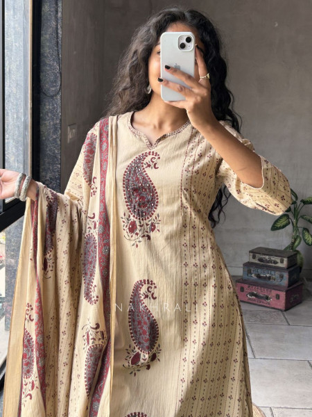 Rangini Red Cotton Suit Set with Paisley Print
