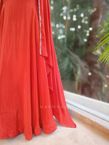 Tivara Orange Thread and Cut Dana Embroidered Lehenga Set