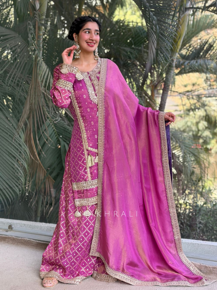 Image of Mehfil Purple Embroidered Suit Set with Sequin &amp; Bead Work