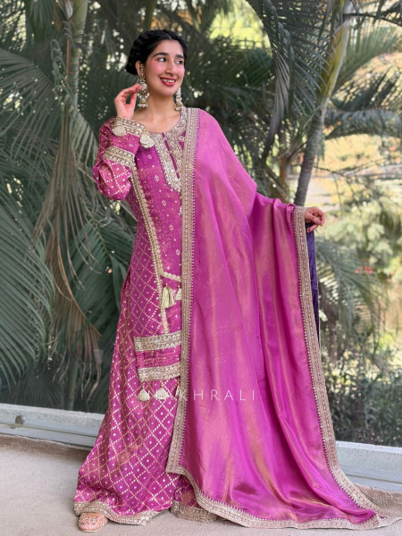 Mehfil Purple Embroidered Suit Set with Sequin & Bead Work