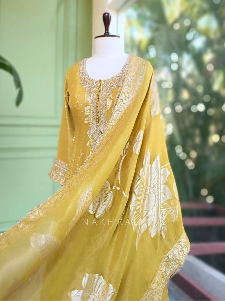 Noorza Mustard Zari Anarkali Set
