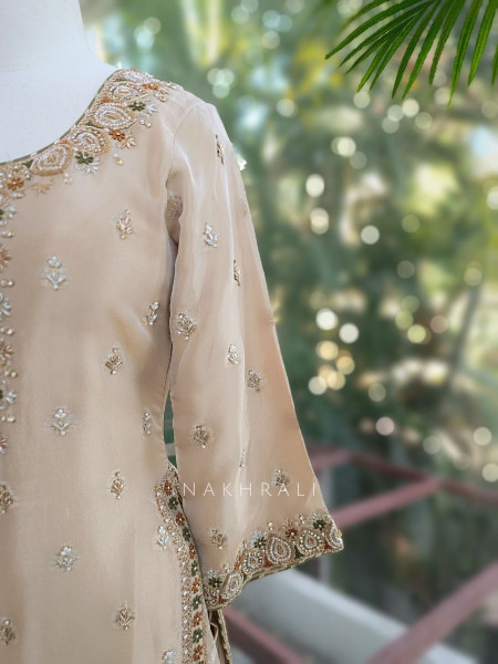 Swarnak Beige Suit Set with Zari Embroidery Work