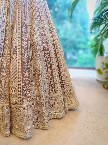 Golden Flare Brown Lehenga with Thread and Sequin Work