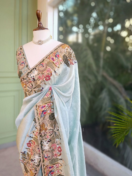 Arohini Green Saree with Embroidered Printed Border