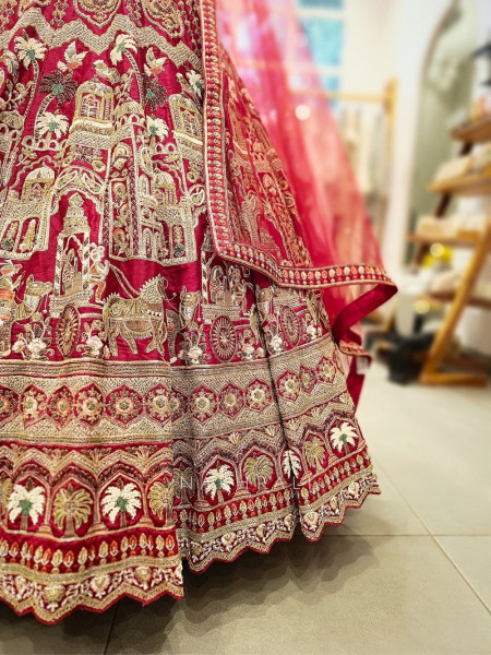Veloria Red Bridal Lehenga with Zari and Sequin Work