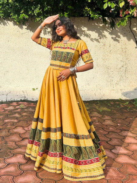 Raasvati Yellow Pure Cotton Navratri Lehenga Choli