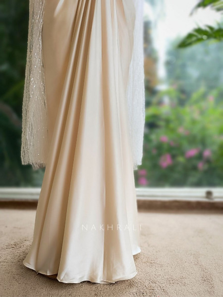 Zaria Ivory Draped Dhoti Skirt Set with Cape Blouse