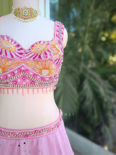 Peony Pink Floral Sequin Beaded Blouse