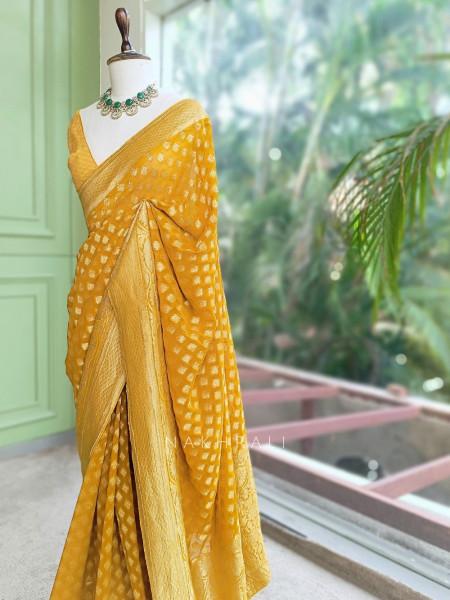 Gulzaar Mustard Banarasi Silk Saree with Brocade Pallu