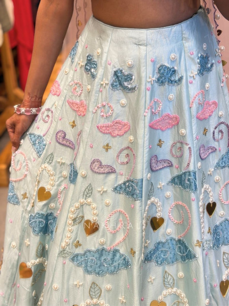 Kiyara Sky Blue Indo Western Lehenga with Beads Sequin Work