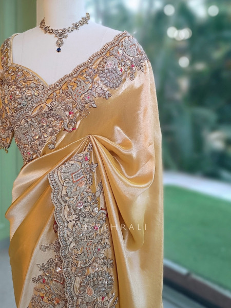 Swarnim Avadh Golden Saree with Readymade Blouse