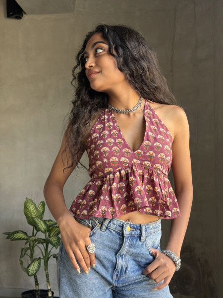 Tierra Flare purple Printed Crop Top