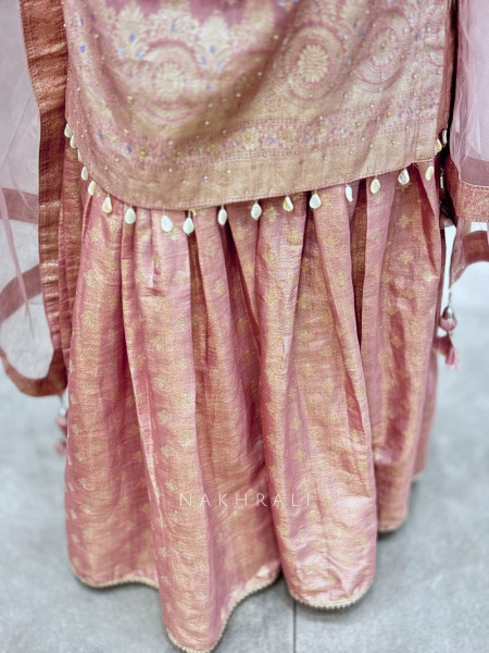 Blush Pink Brocade Gharara Suit Set with Tassels