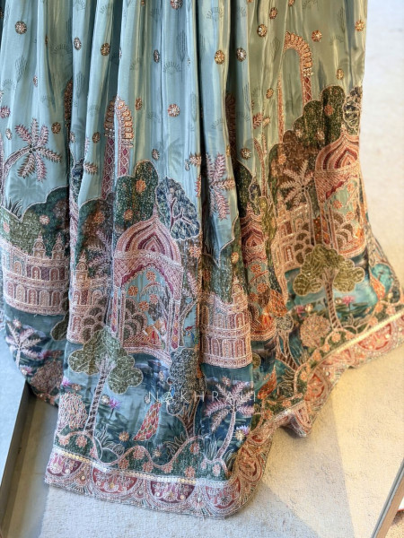 Jharokha Tales Sea Green Lehenga with Pichwai-Inspired Embroidery