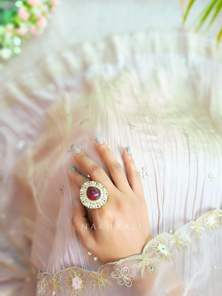 Vaanya Red Kundan Royale Ring