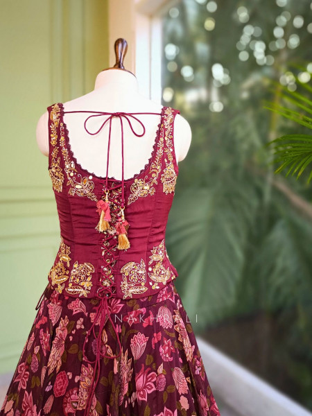 Crimson Bloom Georgette Corset Lehenga with Sequin Embroidery