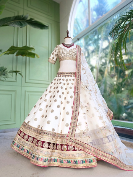 Veda Cream Raw Silk Bridal Lehenga