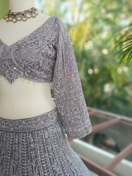 Venoora Lavender Bridal Lehenga with Zari and Sequin Work