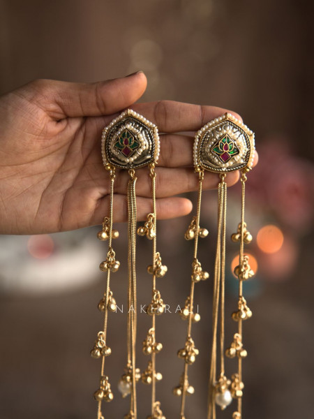 Zeenat Red Kashmiri Long Drop Earrings