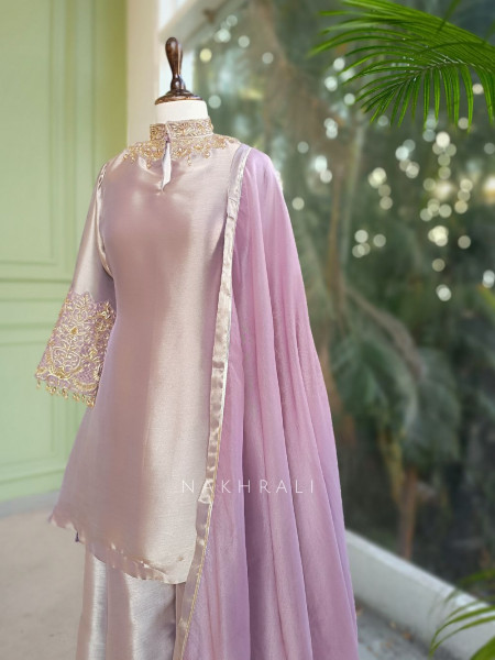 Roselle Purple Zari & Sequin Kurta Palazzo Set