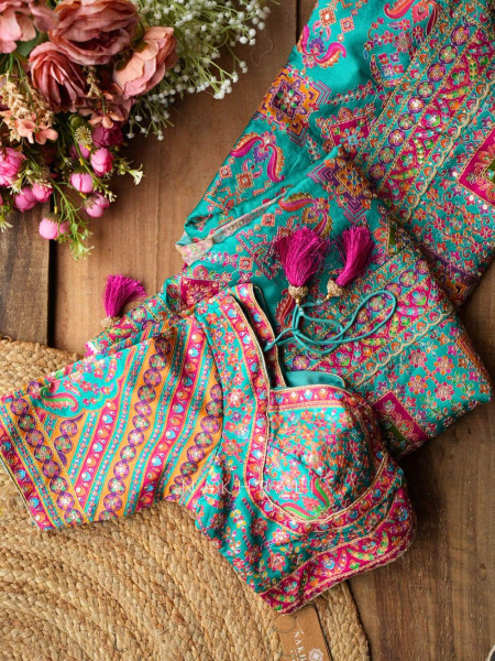 Rukmini Green Saree with Readymade Blouse