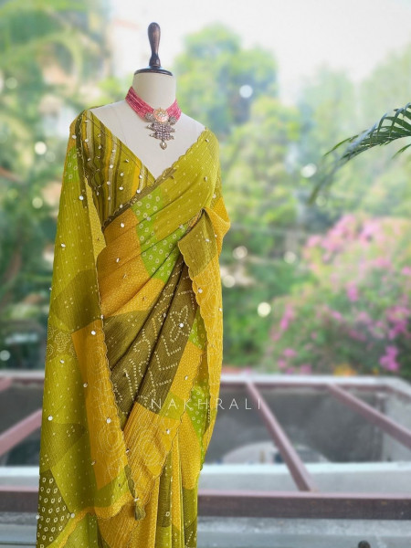 Basant Bahaar Green Pure Georgette Chiffon Saree