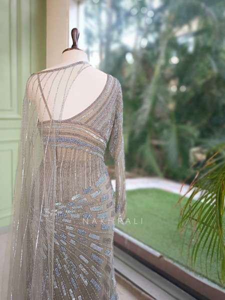 Cove Grey Illusion Net & Satin Gown