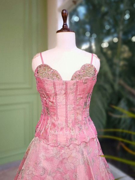 Rosabelle Pink Floral Lehenga Set with Embellished Corset