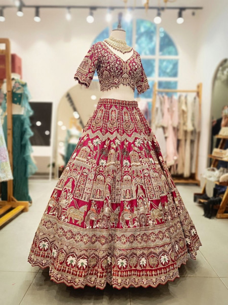 Veloria Red Bridal Lehenga with Zari and Sequin Work