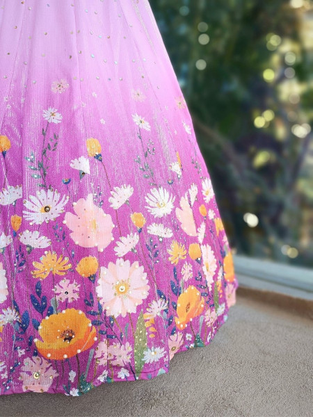 Peony Pink Floral Sequin Beaded Blouse