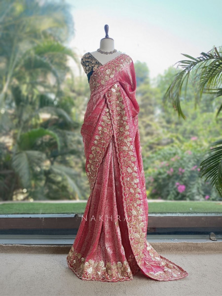 Symphony Magenta Saree with Zardozi Floral Embroidery