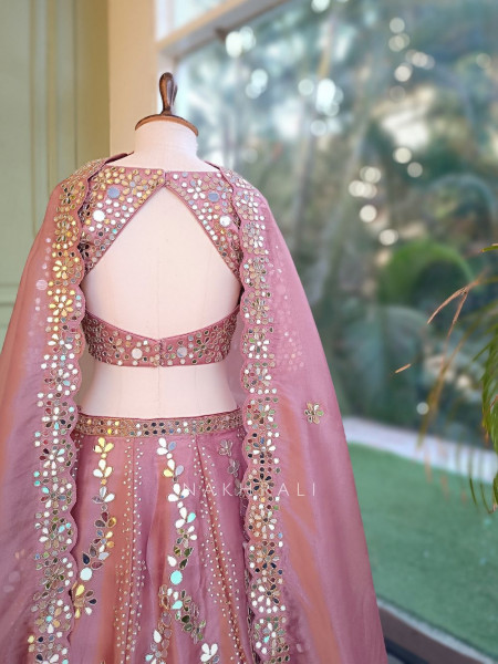 Aaina-e-Gul Pink Tissue Silk & Organza Silk Lehenga