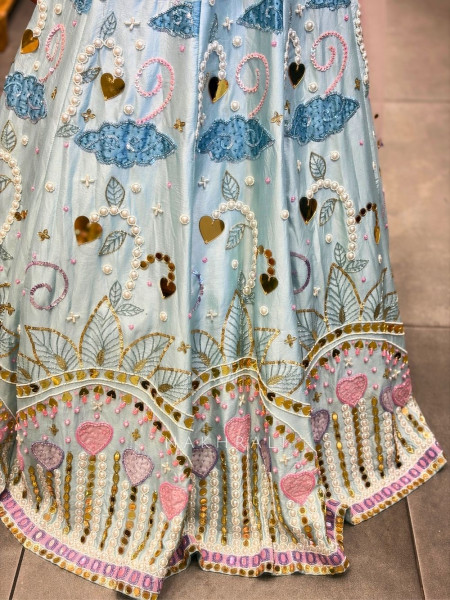 Kiyara Sky Blue Indo Western Lehenga with Beads Sequin Work