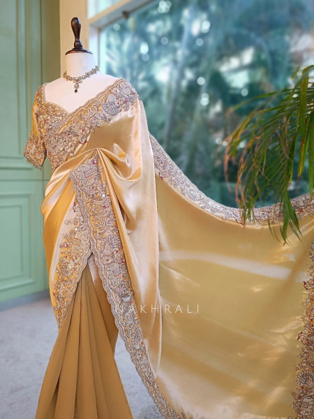 Swarnim Avadh Golden Saree with Readymade Blouse