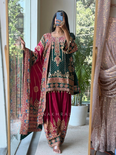 Aura-Miyan Green Crepe Silk Farshi Suit Set