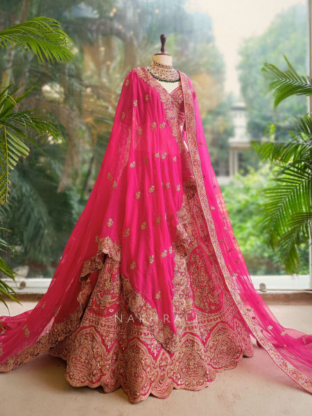 Rajmohini Magenta Bridal Lehenga with Zari and Stone Work