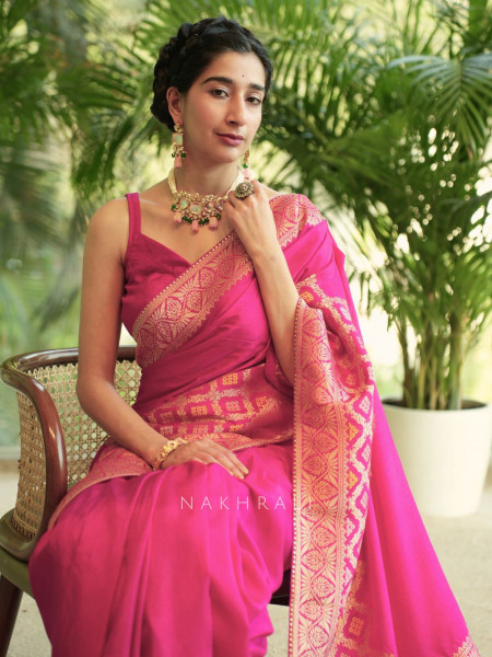 Magenta Silk Saree with Brocade Work Border