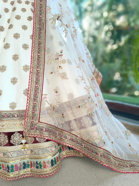 Veda Cream Raw Silk Bridal Lehenga