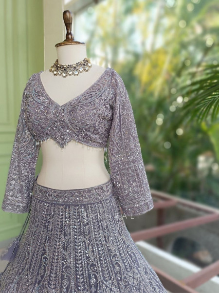 Venoora Lavender Bridal Lehenga with Zari and Sequin Work