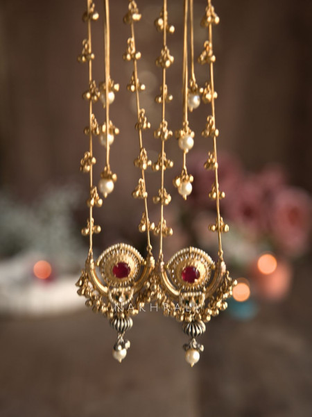 Zeenat Red Kashmiri Long Drop Earrings