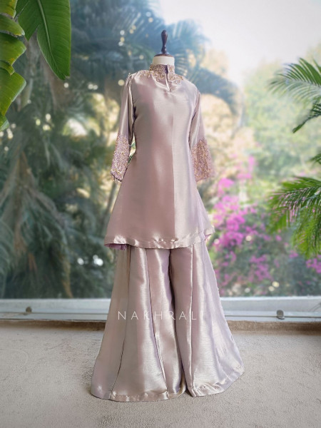 Roselle Purple Zari & Sequin Kurta Palazzo Set