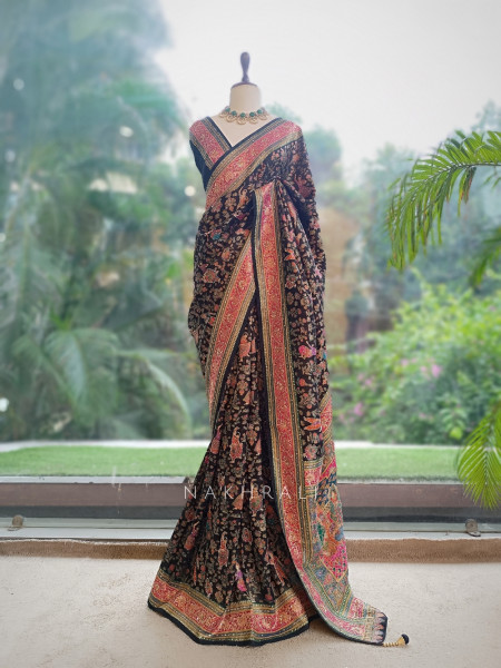 KathaKala Black Pichwai Kalamkari Saree