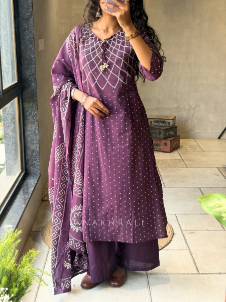 Navira Purple Printed Kurta Palazzo Set with Dori Detail