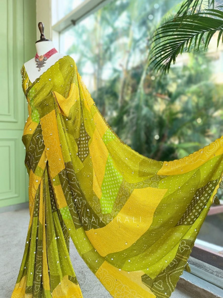 Basant Bahaar Green Pure Georgette Chiffon Saree