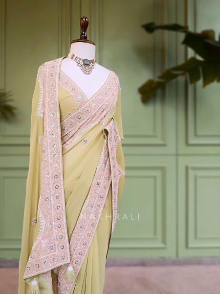 Apsara Scallop Embroidered Saree With Running Blouse