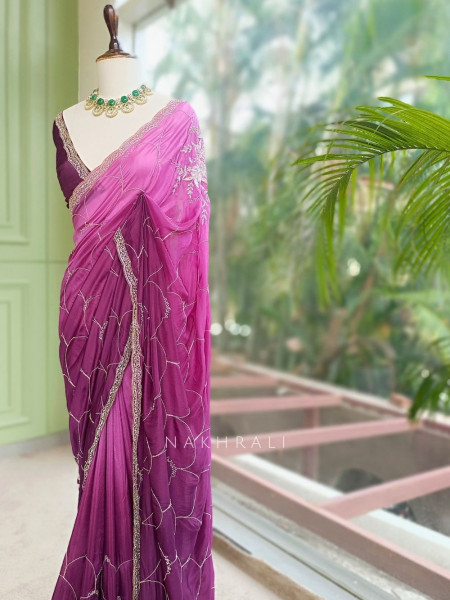Twilight Mirage Wine Saree with Running Blouse Piece