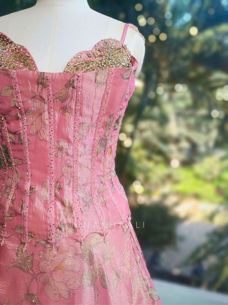 Rosabelle Pink Floral Lehenga Set with Embellished Corset