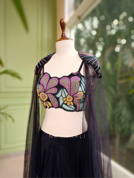 Viola Bloom Black Sequin Embroidered Dhoti Skirt Set