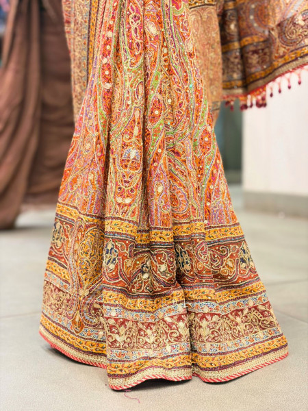 Kalaki Red Printed Saree with Sequin Embroidery Work