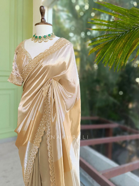 Aakarshana Golden Saree with Embroidered Border